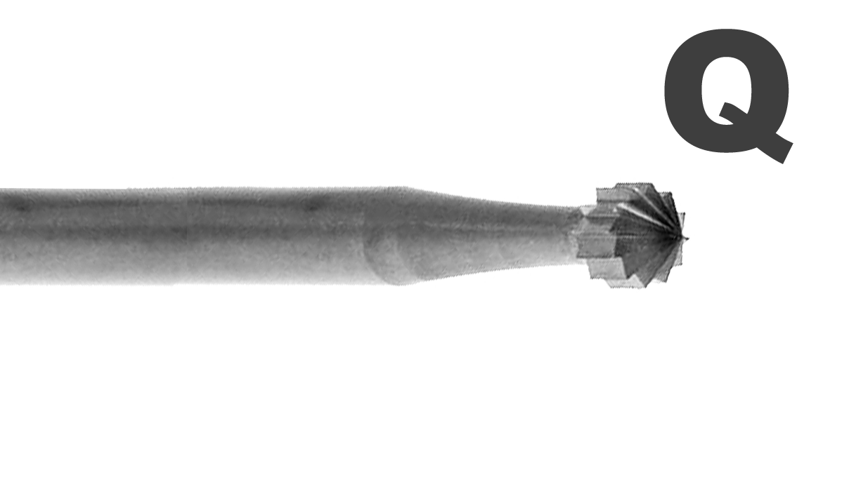 6 Spezialfräser mit Kante aus Werkzeugstahl, konkav Typ Q - Ø 2,00 mm, Schaft Ø 2,35 mm