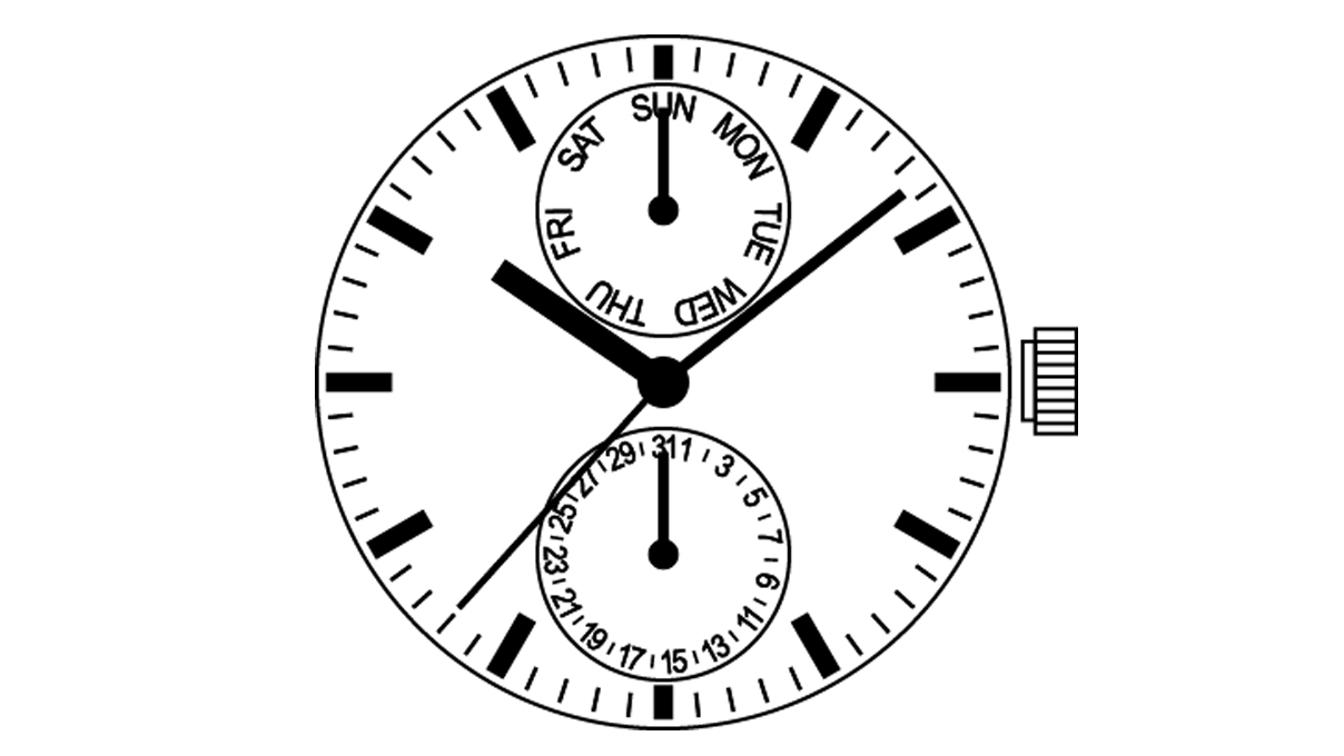 AU-Werk Shiojiri (Seiko SII) VX7P H1 12 3/4''' DATE6/DAY12 SC 2 EYES Quarz (395 | SR927SW)