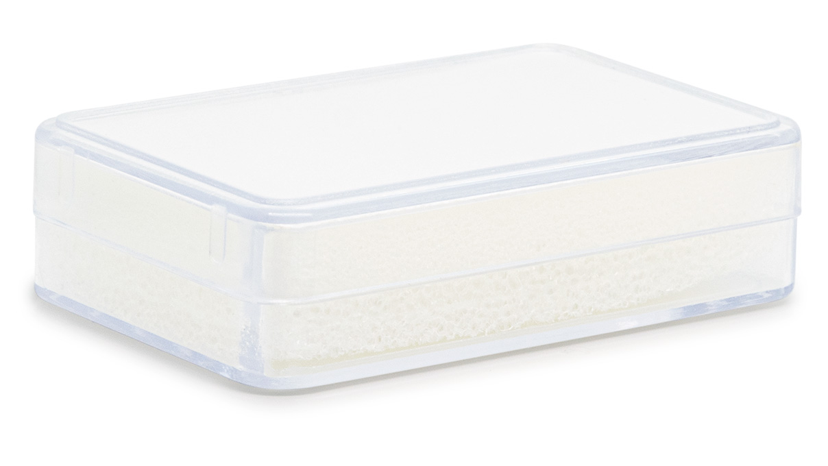 Transparent box with white foam, 54 x 34 x 12 mm