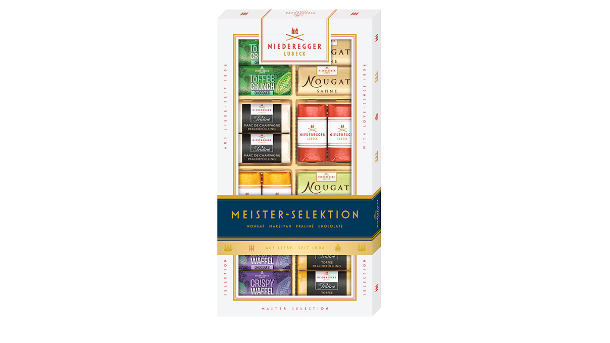 Niederegger meester selectie, 200 g, nougat en pralines met pure en melkchocolade