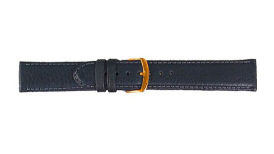 Uhrenband, Eco, Kalbsleder, 22 mm, Blau, Schließe Vergoldet