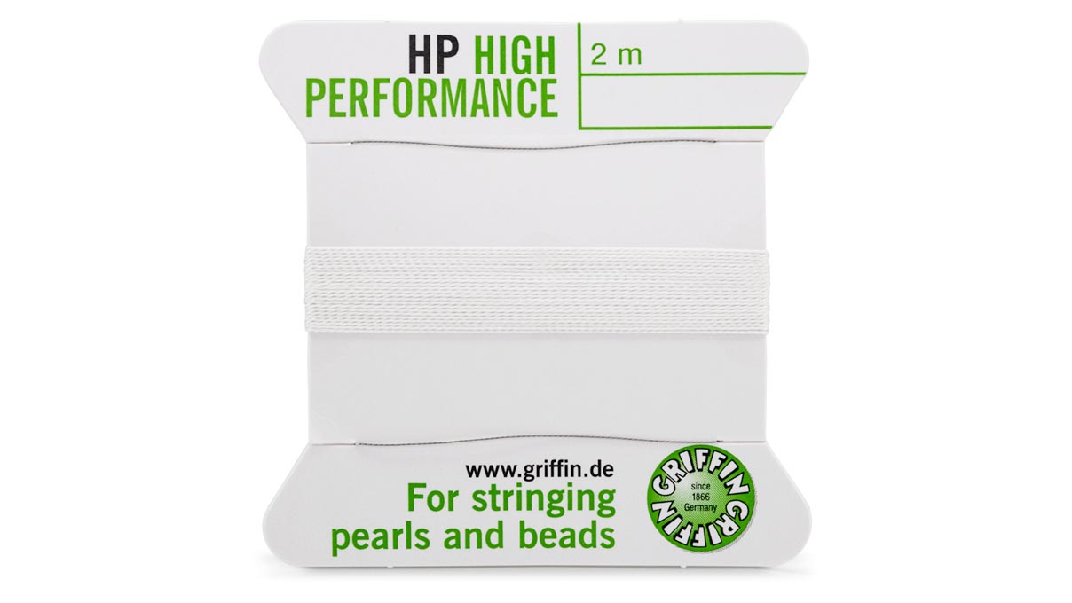 Griffin High Performance Perlseide, Weiß, Stärke 0 (0,3 mm), Mit 2 Nadeln, 2 Meter