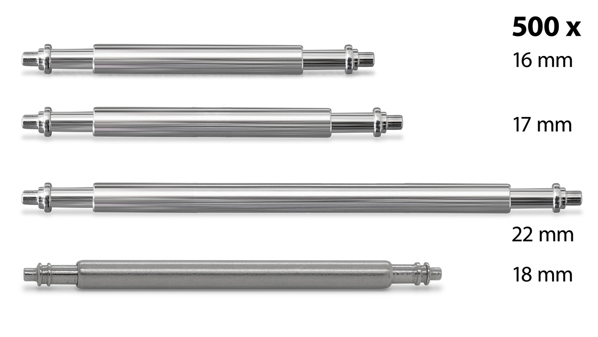 Big Pack Federstege, Inox, Ø Rohr 1,8 mm, je 500 x Ansatz ST (Länge 16 / 17 /  22 mm), 500 x doppelter
Ansatz (L 18 mm)