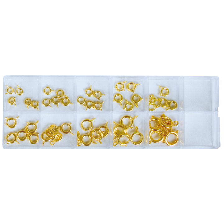 Assortment of spring rings without collar, Ø 5,5 - 12 mm, doublé yellow