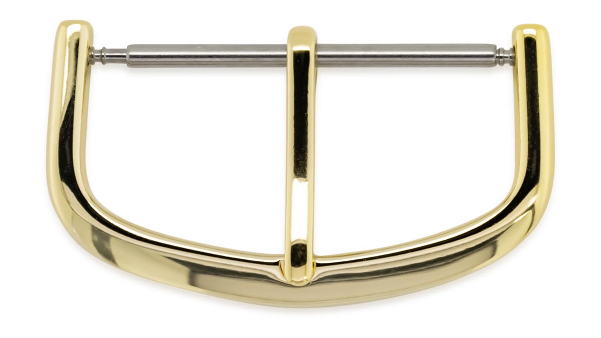 Pin buckle for leather bracelets, Classic, gold plated, 22 mm