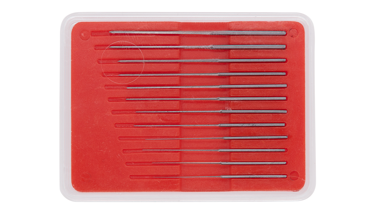Zapfenreibahlen-Set mit Angel, 12-teilig, Ø 0,05 – 0,55 mm