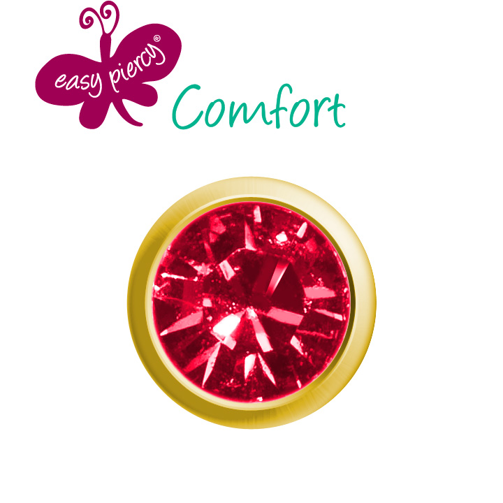 1 paar Easy Piercy Comfort oorknopjes Ø 3,95 mm, verguld, imitatie granaat