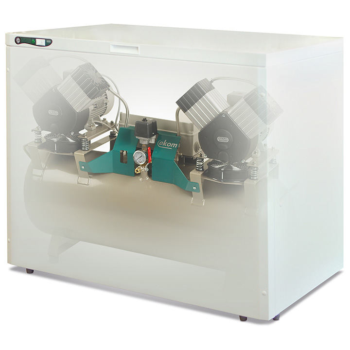 Ekom compressor DK50 2x2V/110S/M, 6 - 8 bar, 110 l, oil-free, membrane dryer, soundproofed, 230V/
50Hz