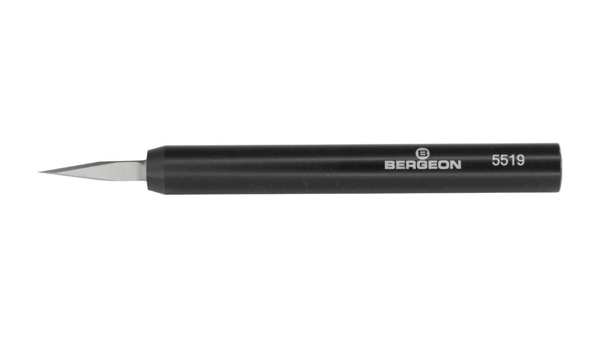 Bergeon 5519 Polierter Schaber, schwarzer POM Griff, 140 mm