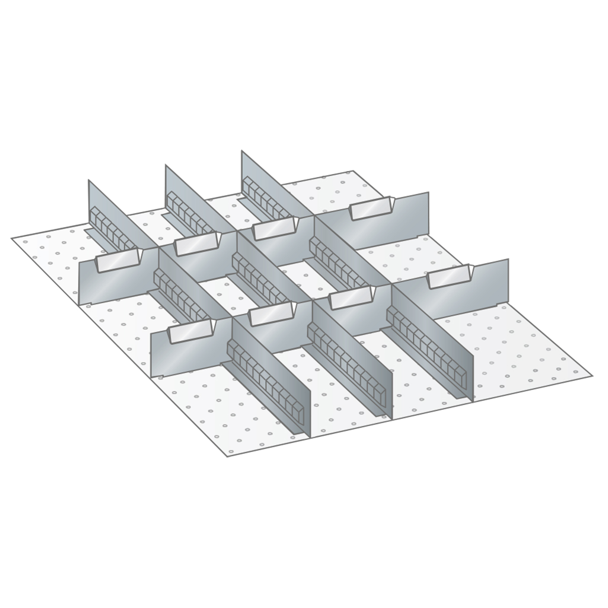 Material de subdivisión Lista para 27 x 36 E, 3 paredes ranuradas y 8 separadores para altura frontal de 100, 125 mm