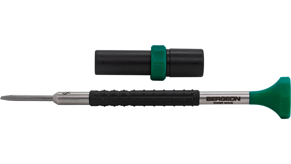 Bergeon 6899-AT screwdriver, blade 2 mm, green, with spare blades