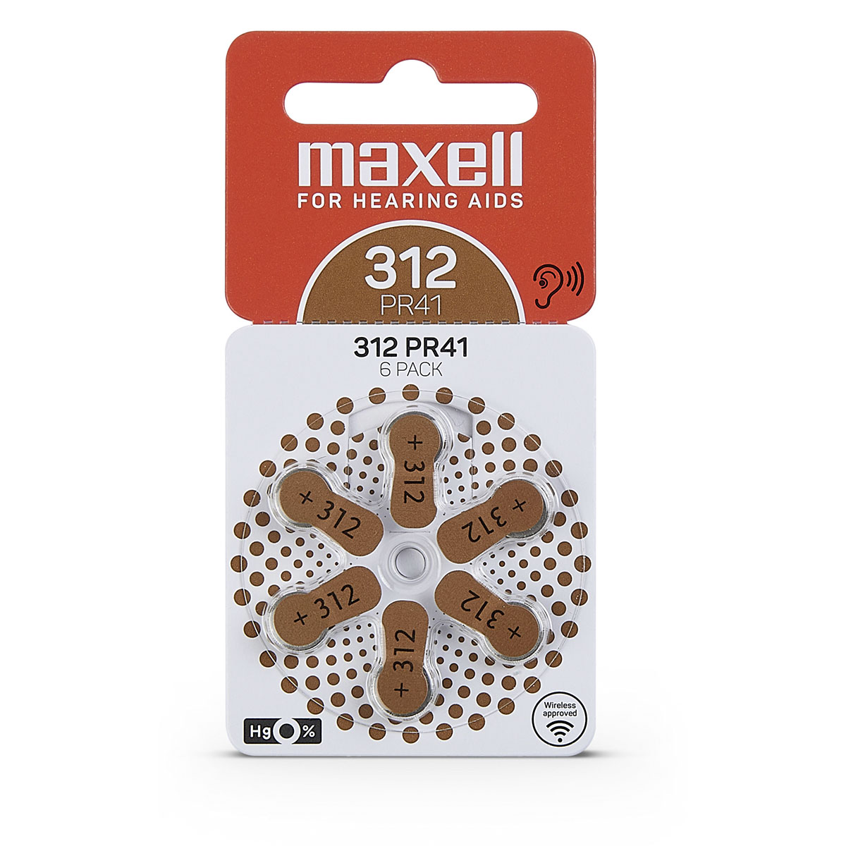 Maxell 6 Hörgerätebatterien Nr. 312, Blister