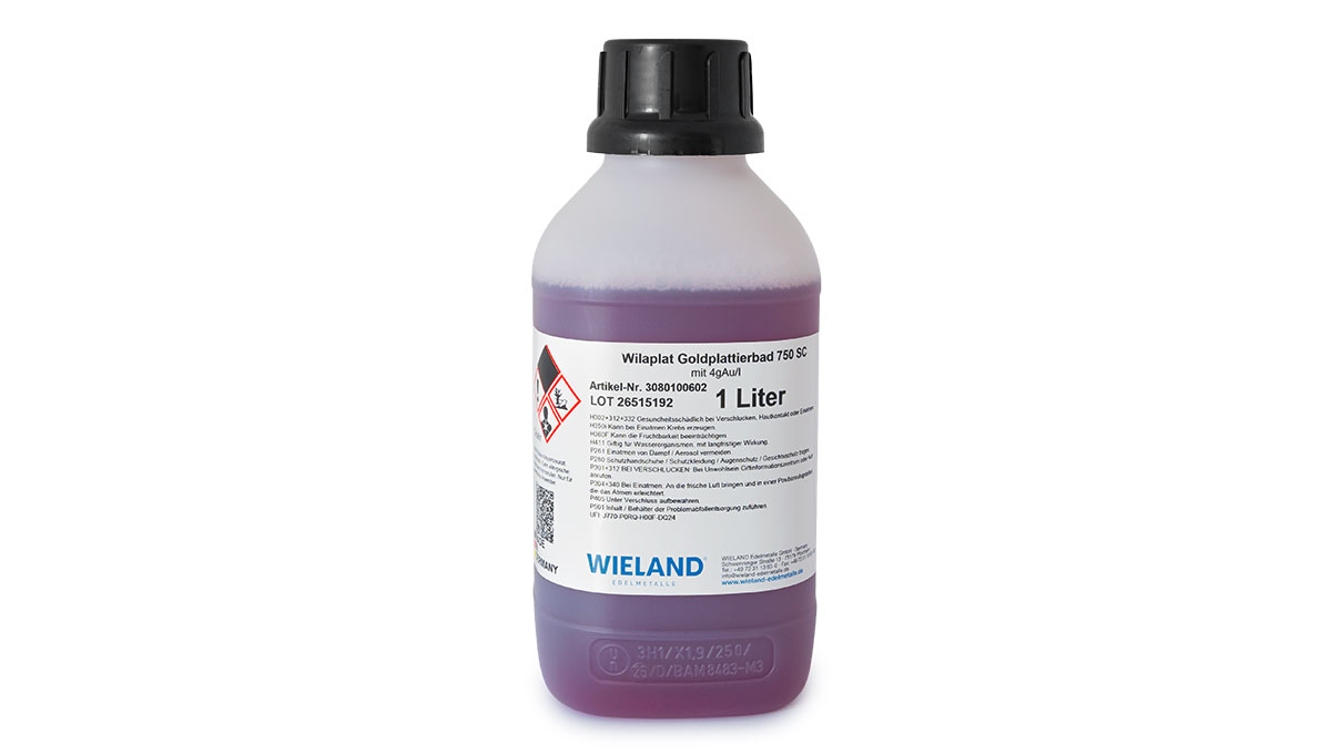 Verguldingsbad Wilaplat 750, SCI, zuur, met 4 g Au/l (gebruiksklaar 1 liter)
