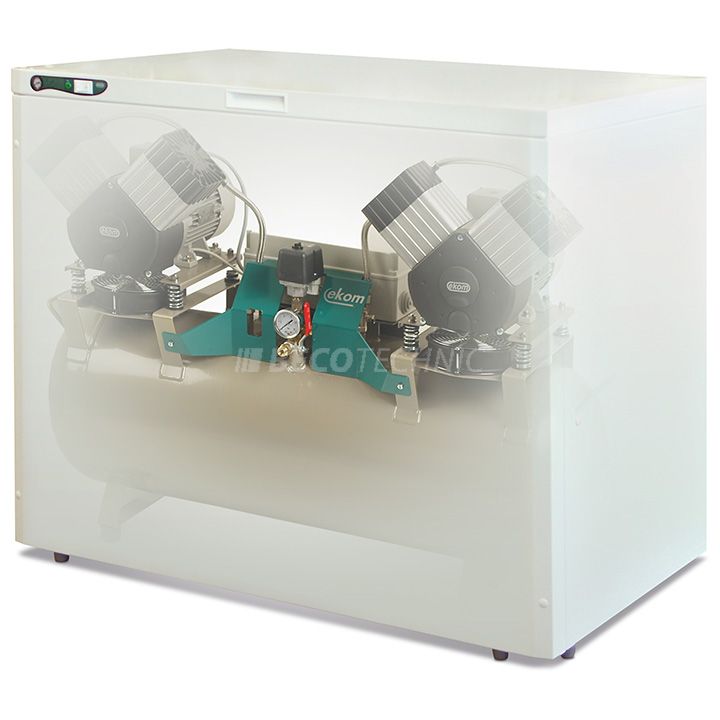 Ekom compressor DK50 2x2V/110 S, 6 - 8 bar, 110 l, olievrij, geluiddempende box, 230V/50Hz
