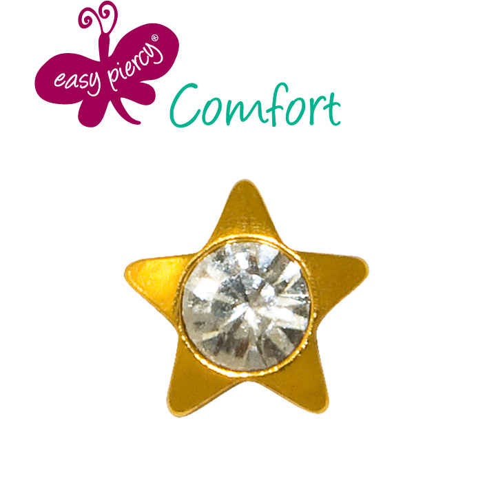 1 paar Easy Piercy Comfort oorknopjes Ø 3,95 mm, verguld, ster met briljant imitatie
