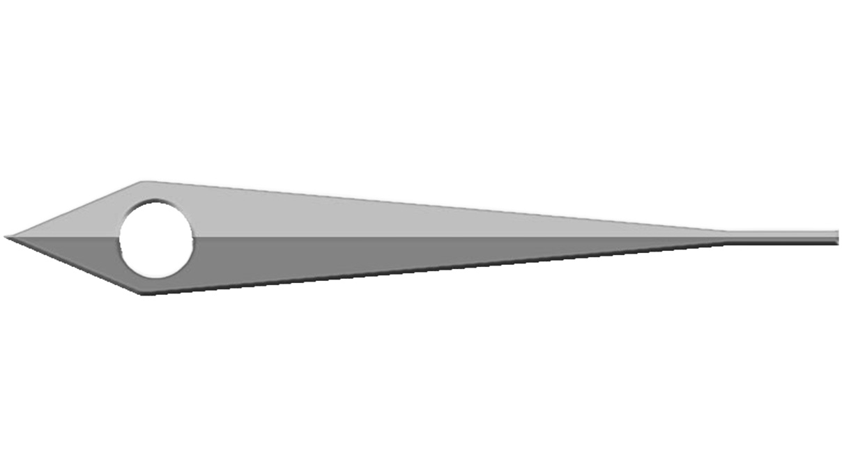 Minutenwijzer, Dauphine vorm, nikkelkleurig, gat Ø 0,8 mm, lengte 13,5 mm