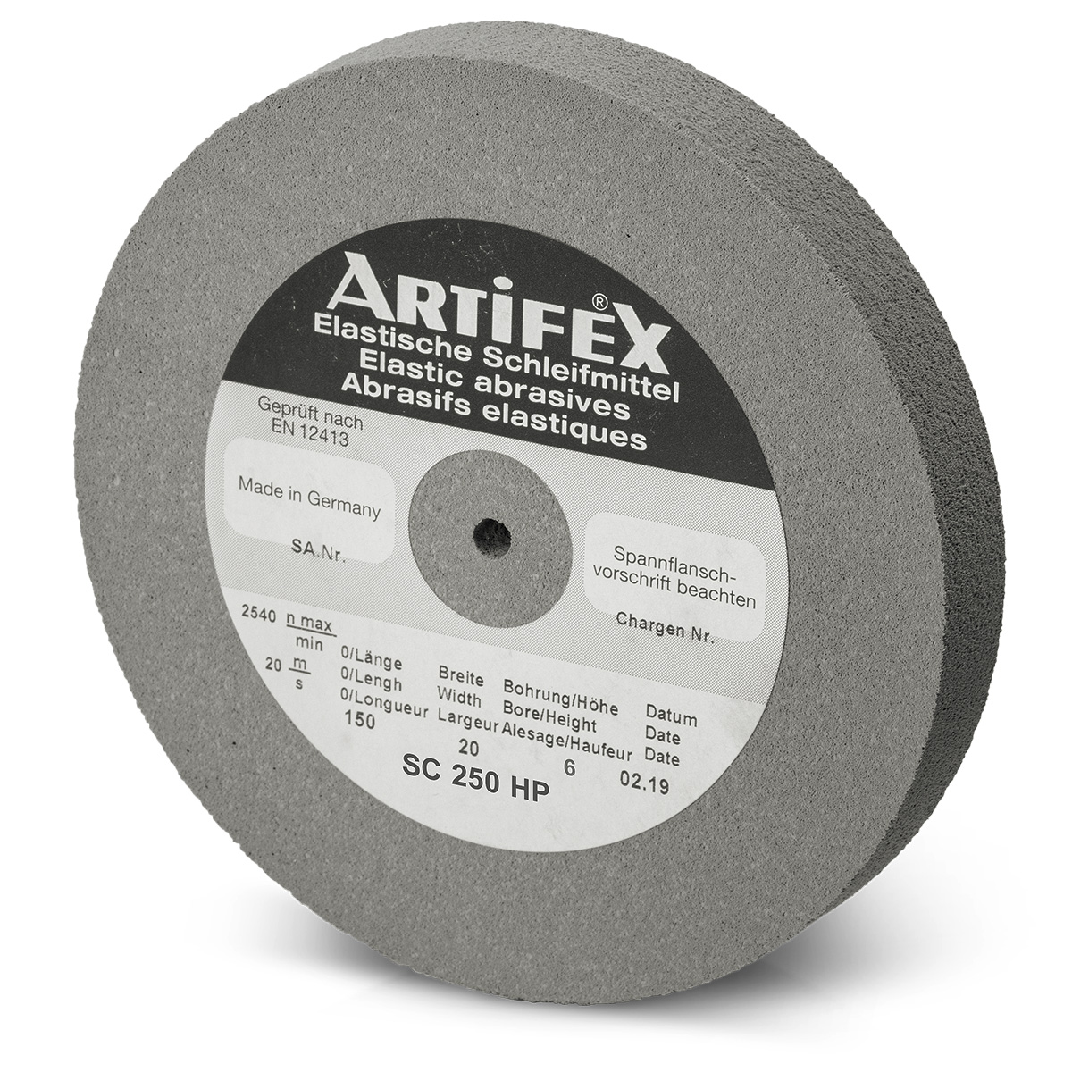 Artifex Schleifscheibe SC 250 HP, Körnung fein, Härte hart, Ø 150 x 20 mm, Bohrung Ø 6 mm
