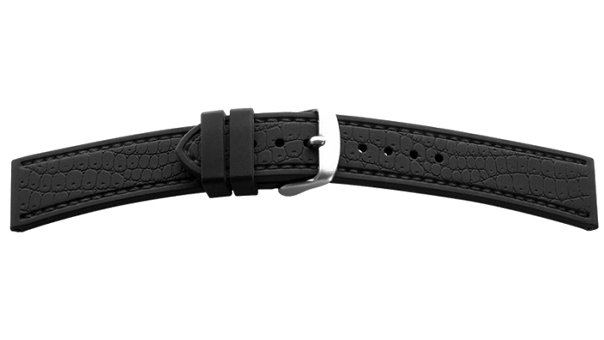 Silikonarmband, Croco Optik, schwarze Naht, Bandbreite 18 mm