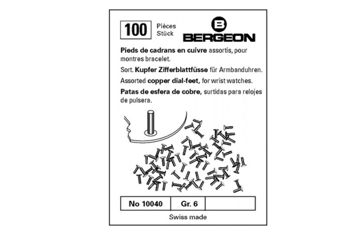 Bergeon 10040 Dial feet for wristwatches, assorted, in pack of 100 pieces