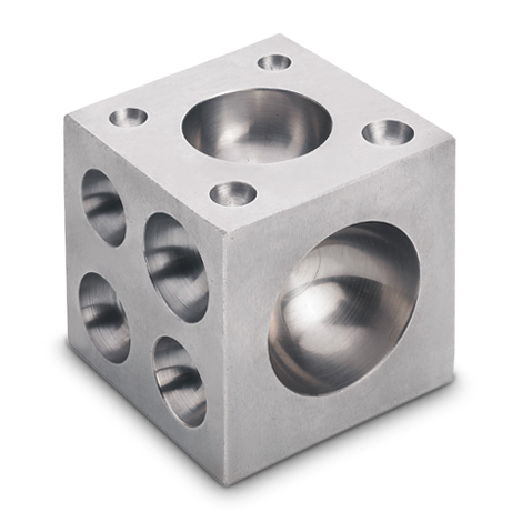 Dapping block, steel, edge length 63 mm, dies Ø 4 - 45 mm