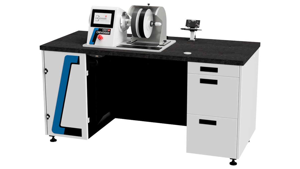 Crevoisier C551 (M12) with S-Line Confort worktable, without a bezel, incl. suction unit, table top with
slate-colored, power supply below (400 V)