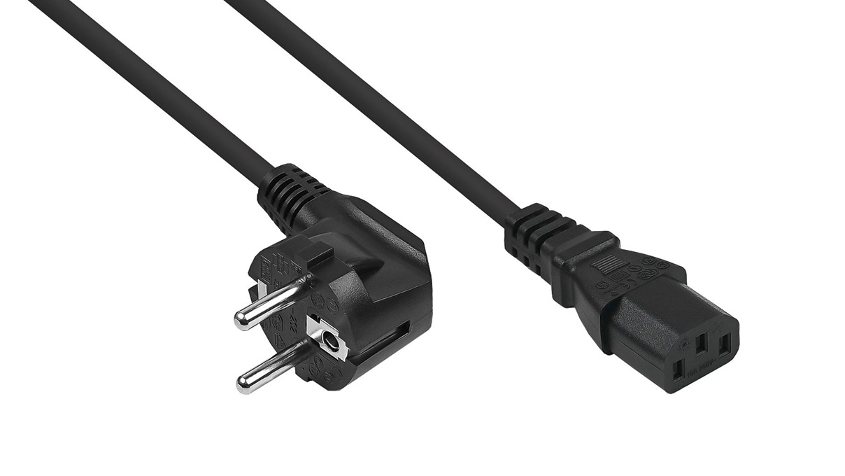 Cable de conexión IEC tipo E+F, acodado, 0,5 m