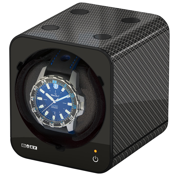 Boxy Fancy Brick watch winder, carbon, with adapter
