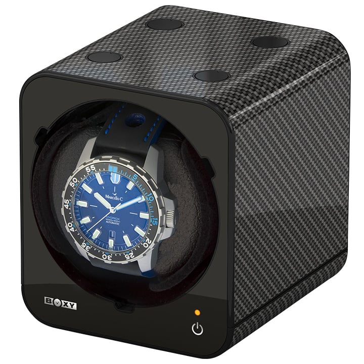 Boxy Fancy Brick watch winder, carbon, with adapter