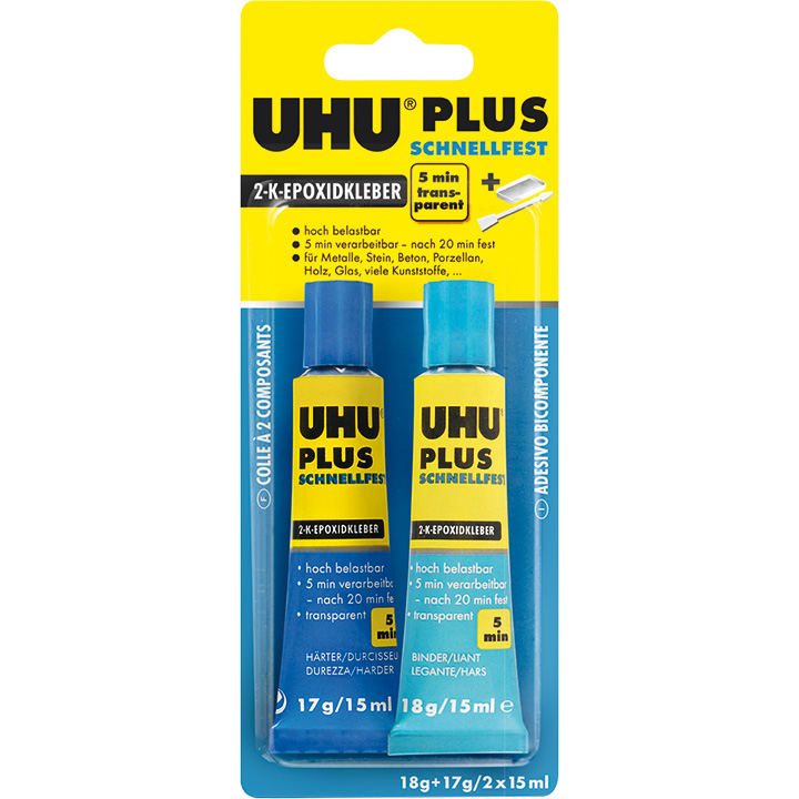 UHU plus Schnellfest snelwerkende 2-componentenlijm, 1 tube binder, 1 tube verharder, 30 ml