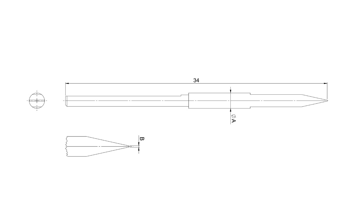 Lecureux Screwdriver blade with air-suction slots, L 34 mm, Slot (V), Ø 1,3 mm