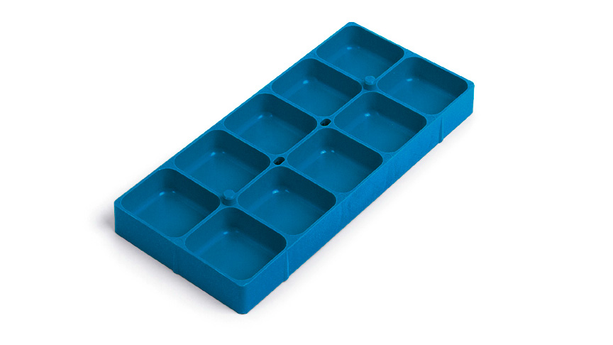 Kunststoffbehälter, stapelbar, 10 Fächer, blau, 236 x 105 x 17 mm