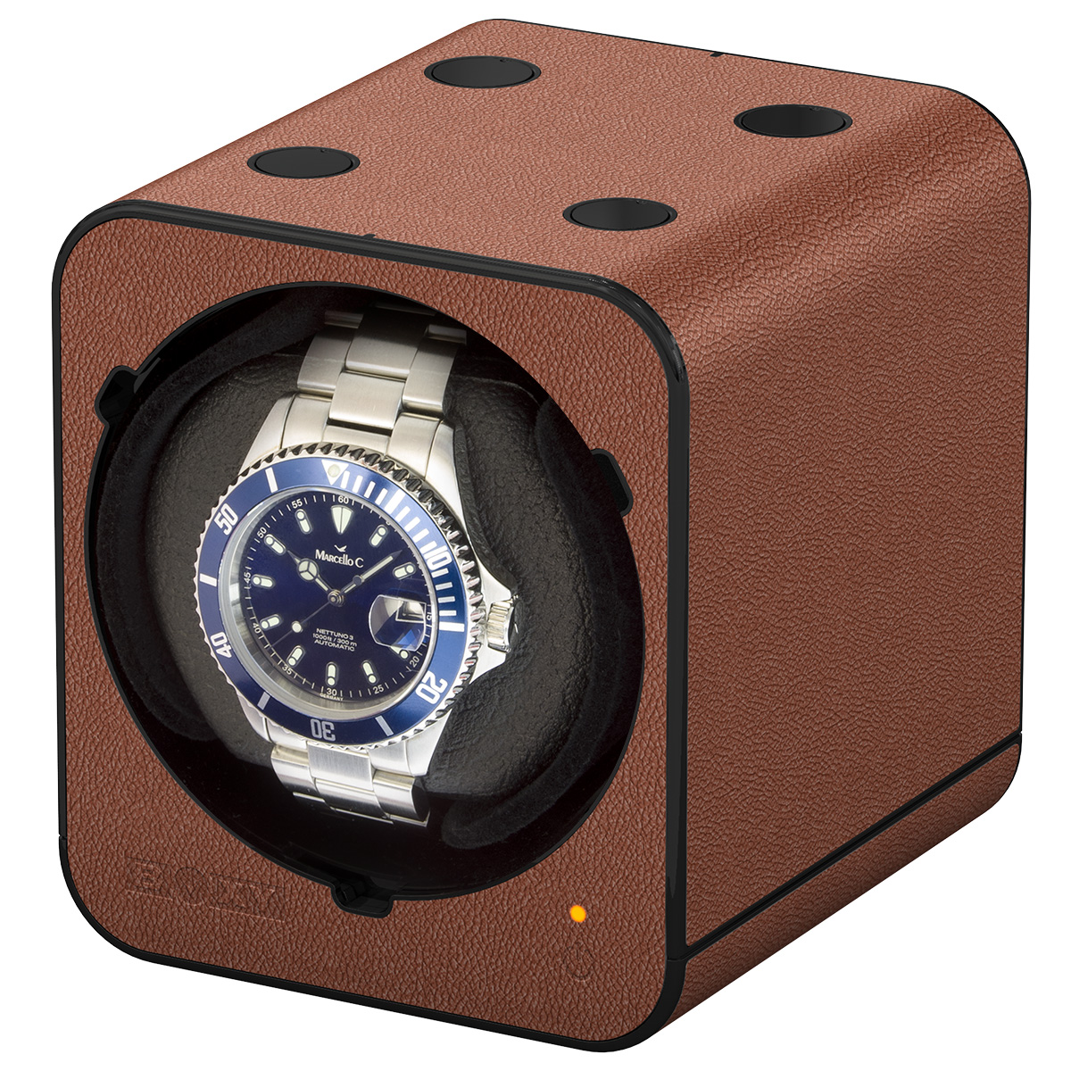 Boxy Fancy Brick watch winder, leather look brown, without adapter