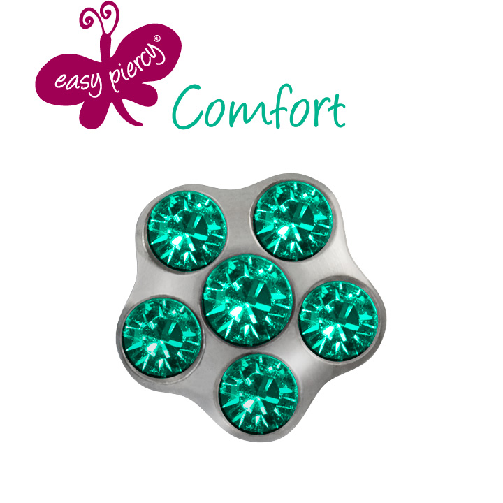 1 Pair Easy Piercy Comfort ear studs Flower Ø 5,0 mm, white, Turquoise/Turquoise imitation