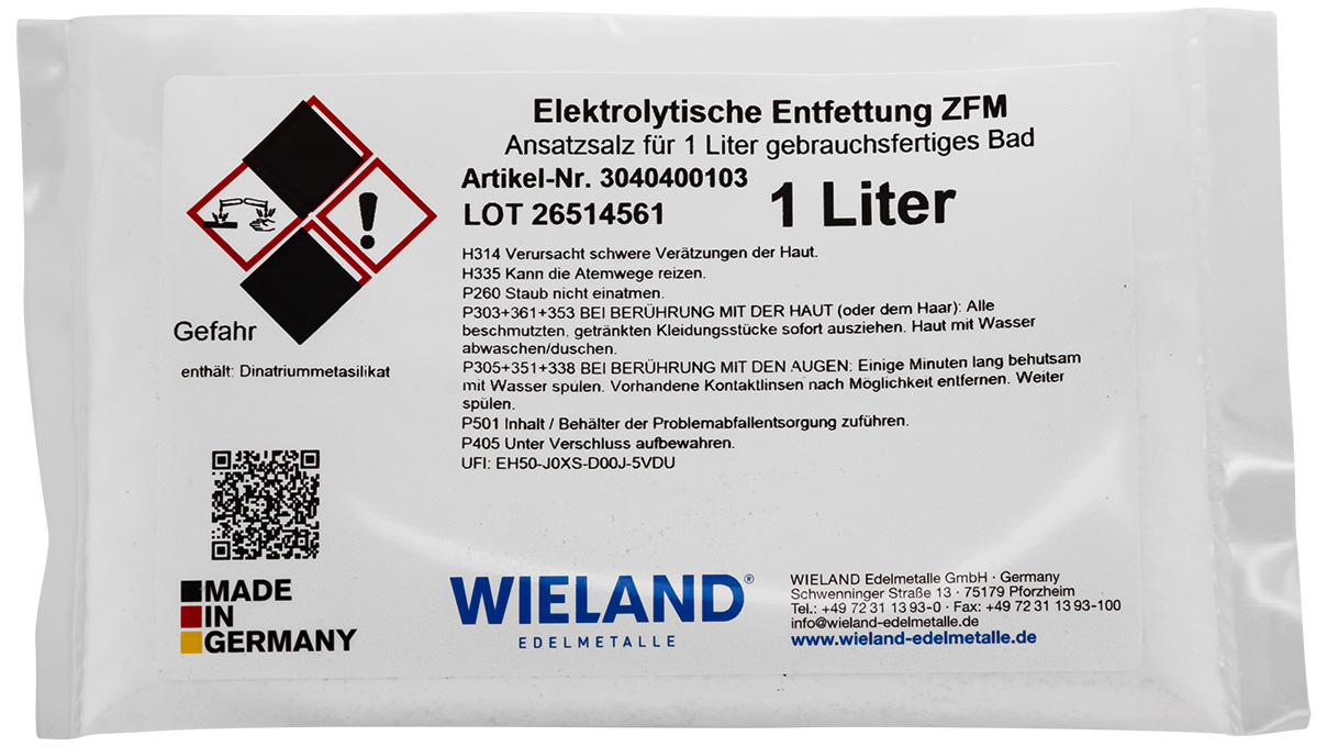 Entfettung Wilaplat ZFM - elektrolytisch, cyanidfrei (Ansatzsalz 50 gr. für 1 Liter)
