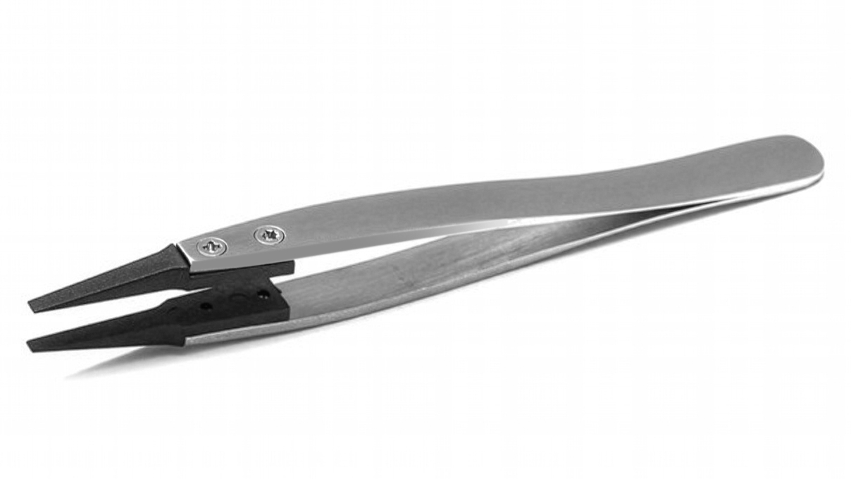 Sipel 1303-SA Tweezers with black synthetic tip, stainless-steel handle, with interchangeable flat tip