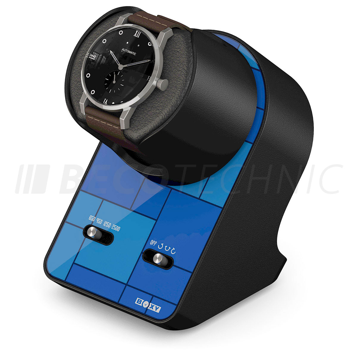 Boxy BLDC Nightstand, horlogebeweger voor 1 horloge, Graphic Blue, met USB-oplaadkabel