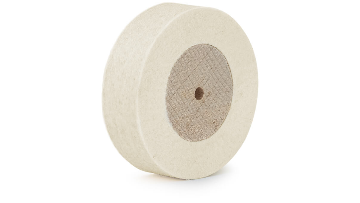 Felt disc, wool felt, white, with wooden center, Ø 60 x 20 mm, hole Ø 5 mm