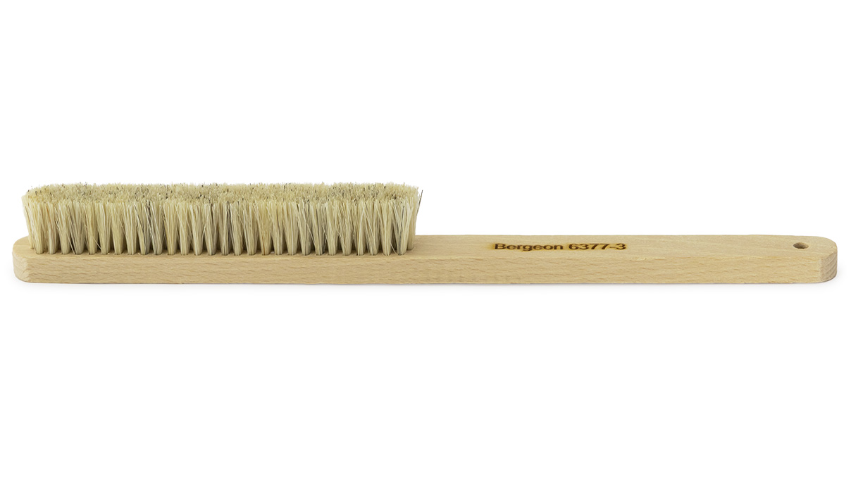Bergeon 6377-3 handborstel, 4 rijen, houten handvat, witte natuurlijke borstelharen, zacht, lengte 260 mm