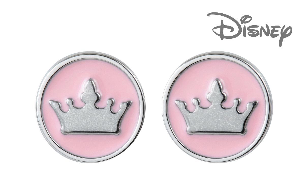 QPP Ohrstecker JCM10, Krone, Emaille rosa, Disney-lizenziert, weiß, 1 Paar