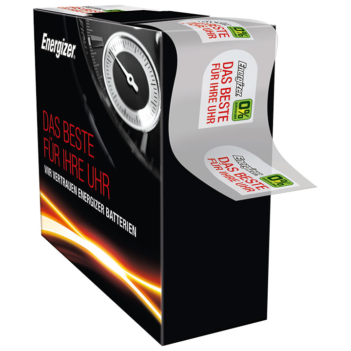 Energizer Uhrensticker im Spenderkarton