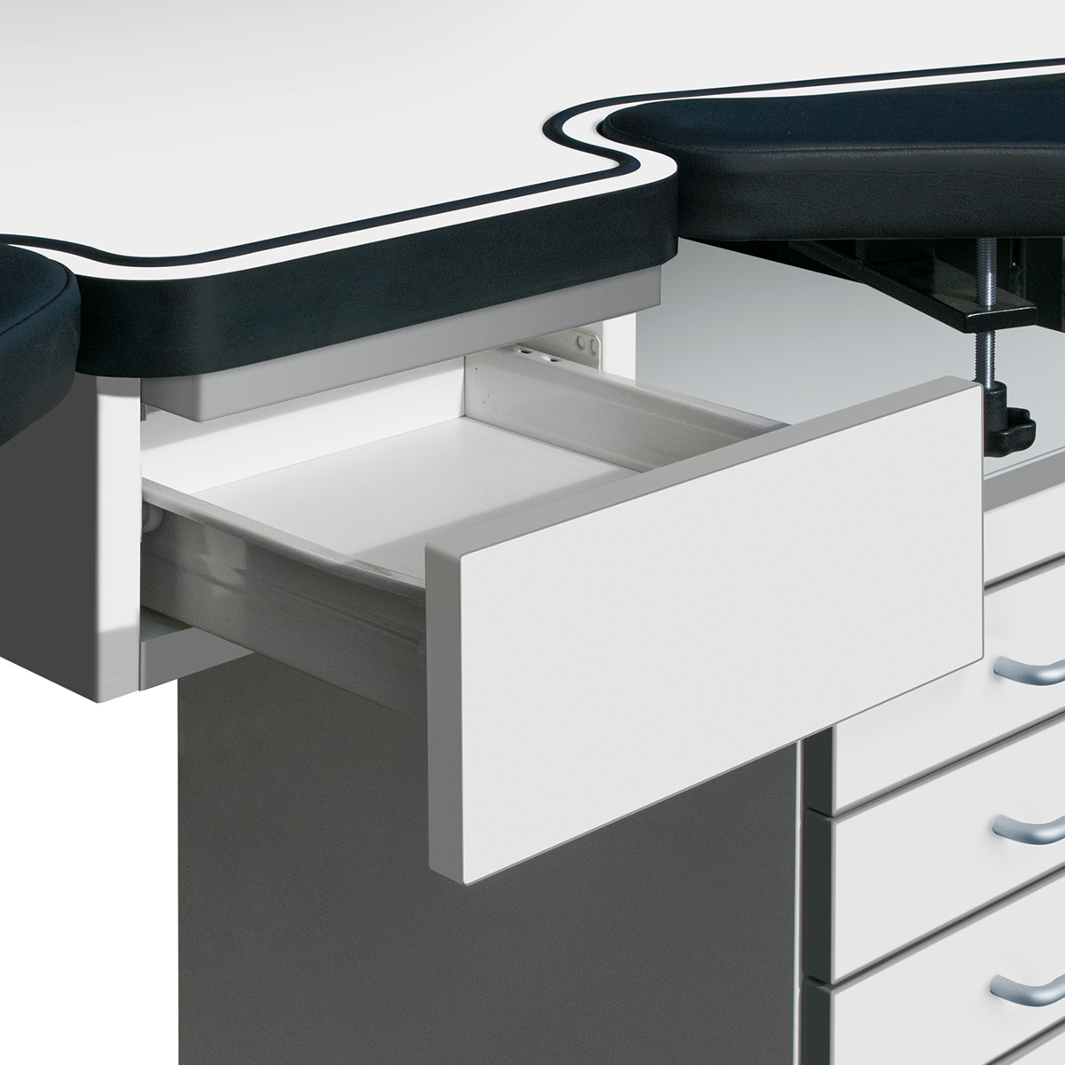 Central drawer, high-rise, white, optional equipment for Ergolift Evolution 120 cm and 140 cm