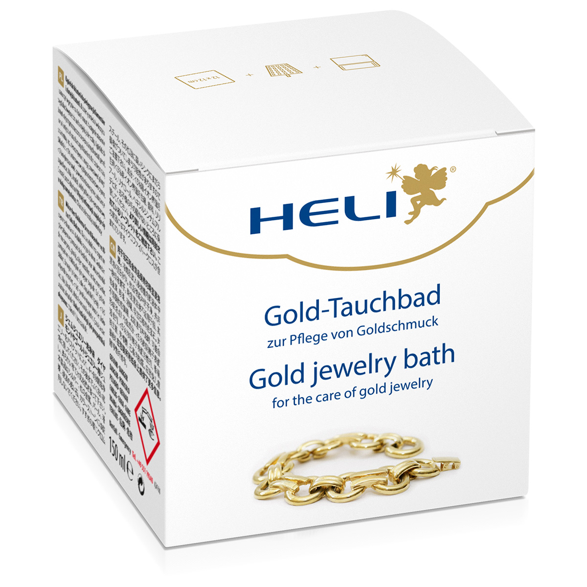 Heli gold jewelry bath with rinsing basket and cleaning cloth, jeweler's packaging, 150 ml