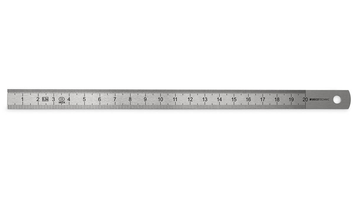 Metal ruler, stainless steel, 2 scales, embossed on both sides, 200 mm