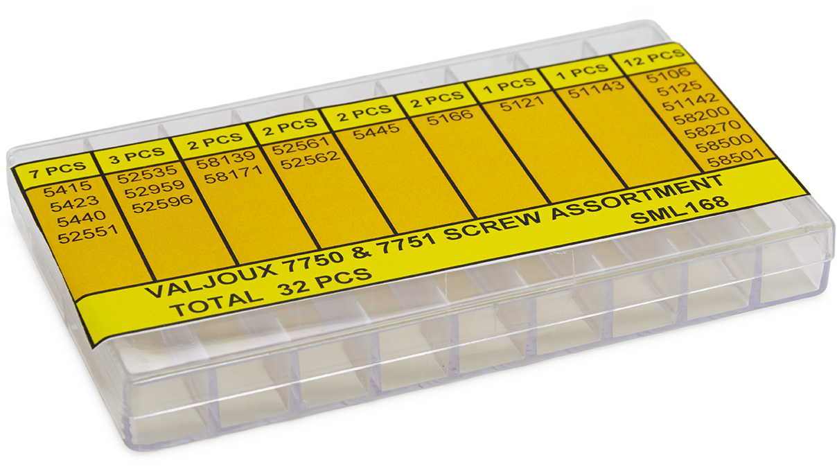 Assortiment de vis pour les calibres de chronographe ETA/Valjoux 7750 et 7751, adapté à différentes
positions du mouvement, 32 vis