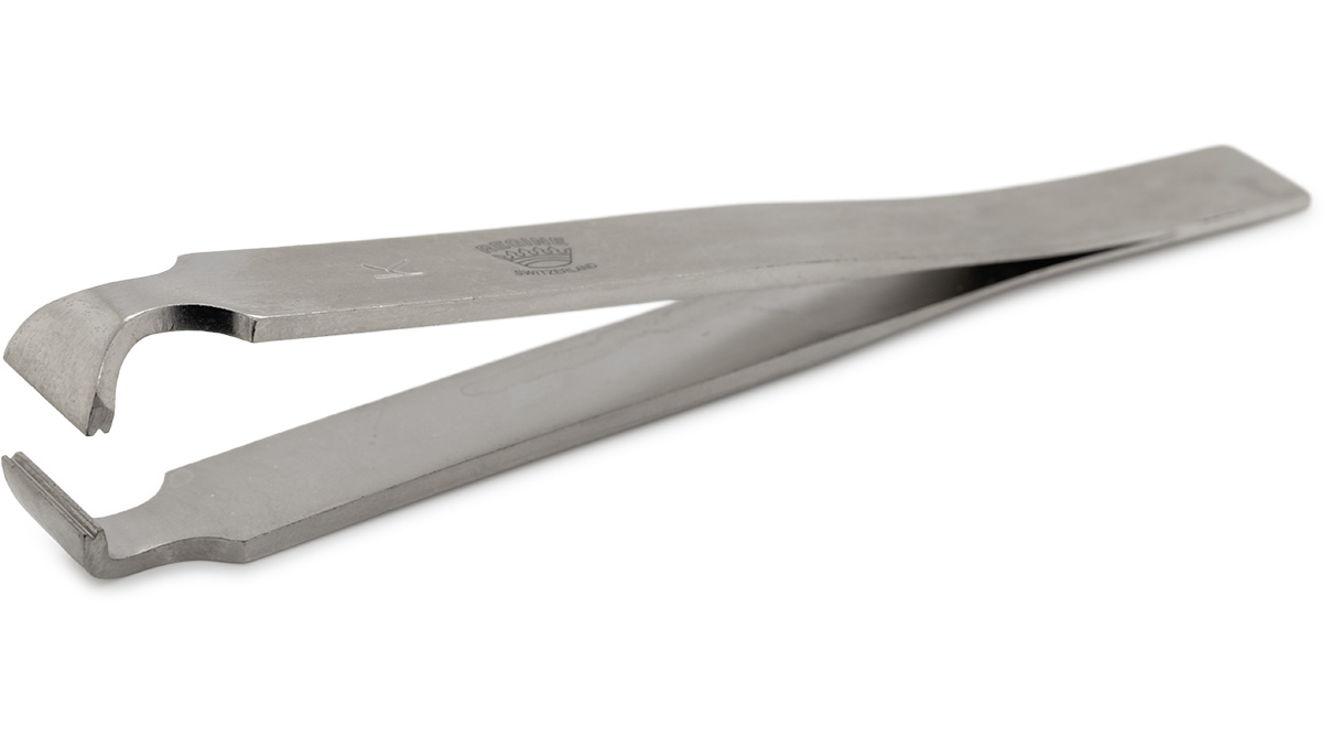Regine Horlogery pincet, vorm K, vernikkeld staal, 110 mm