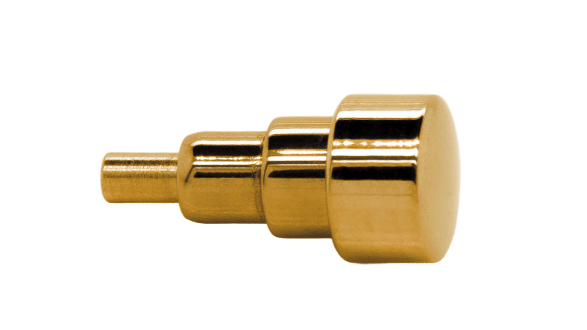 Watertight pusher for chronographs press fit, head Ø 3,0 mm, tube Ø 2,0 mm, spring travel 1,5 mm, gold plated ( 1 micron )
