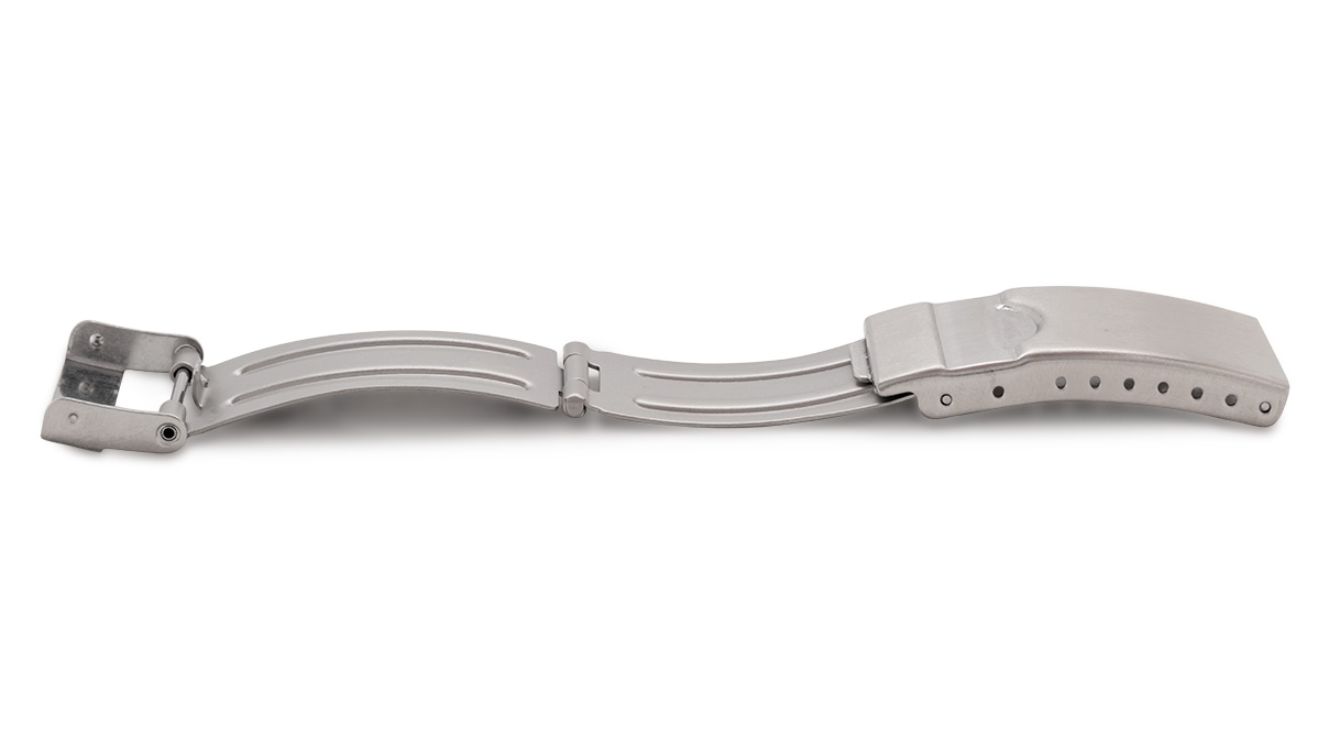 Folding clasp for metal bracelets, end-piece/width: 8 mm, 14 mm, Safety bar, Satin-finished, Silberfarben, Stainless steel