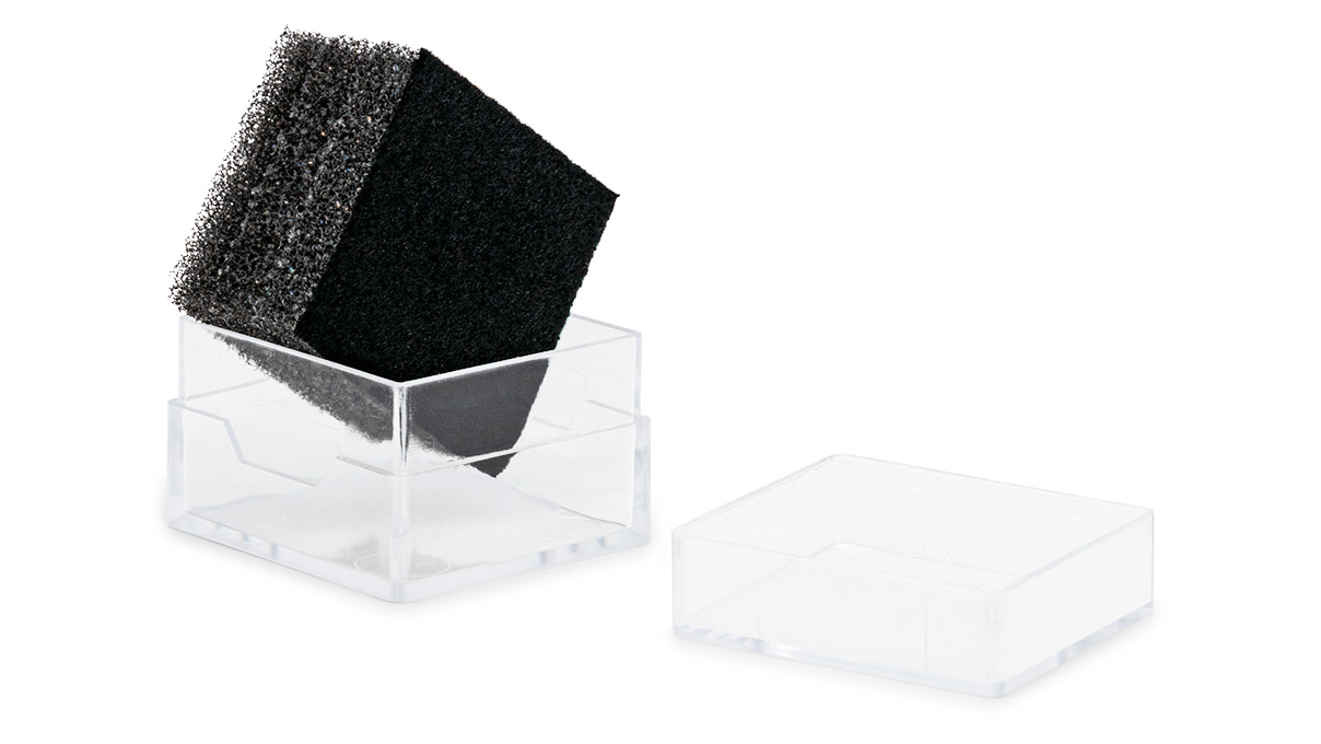 Transparant doosje met zwart schuim, 25 x 25 x 16 mm