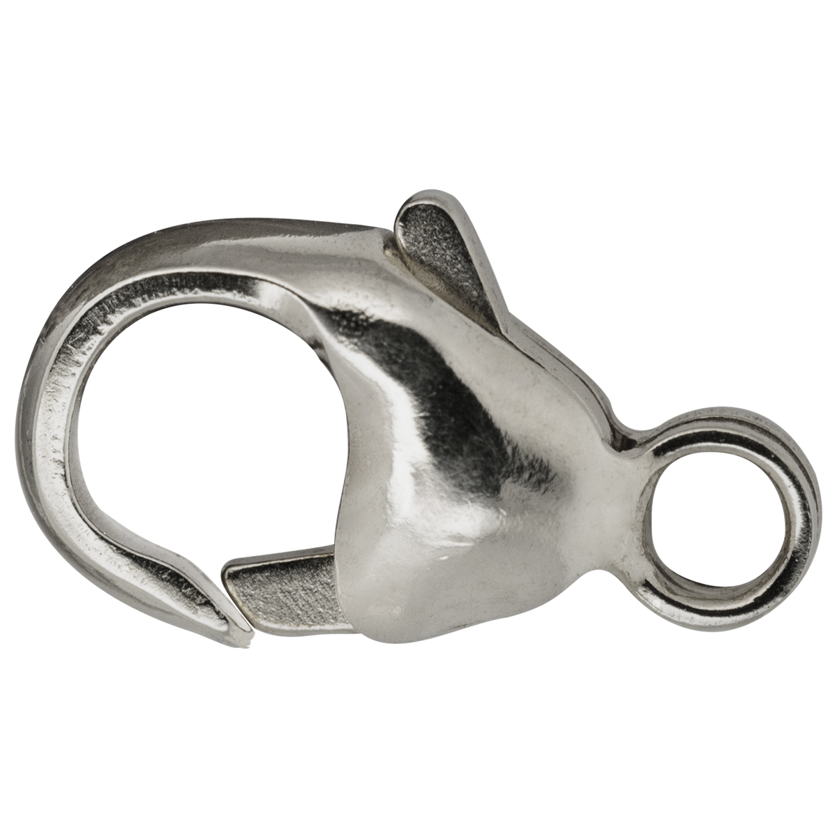 Lobster clasp, punched, domed, eyelet straight, stainless steel, 19 mm