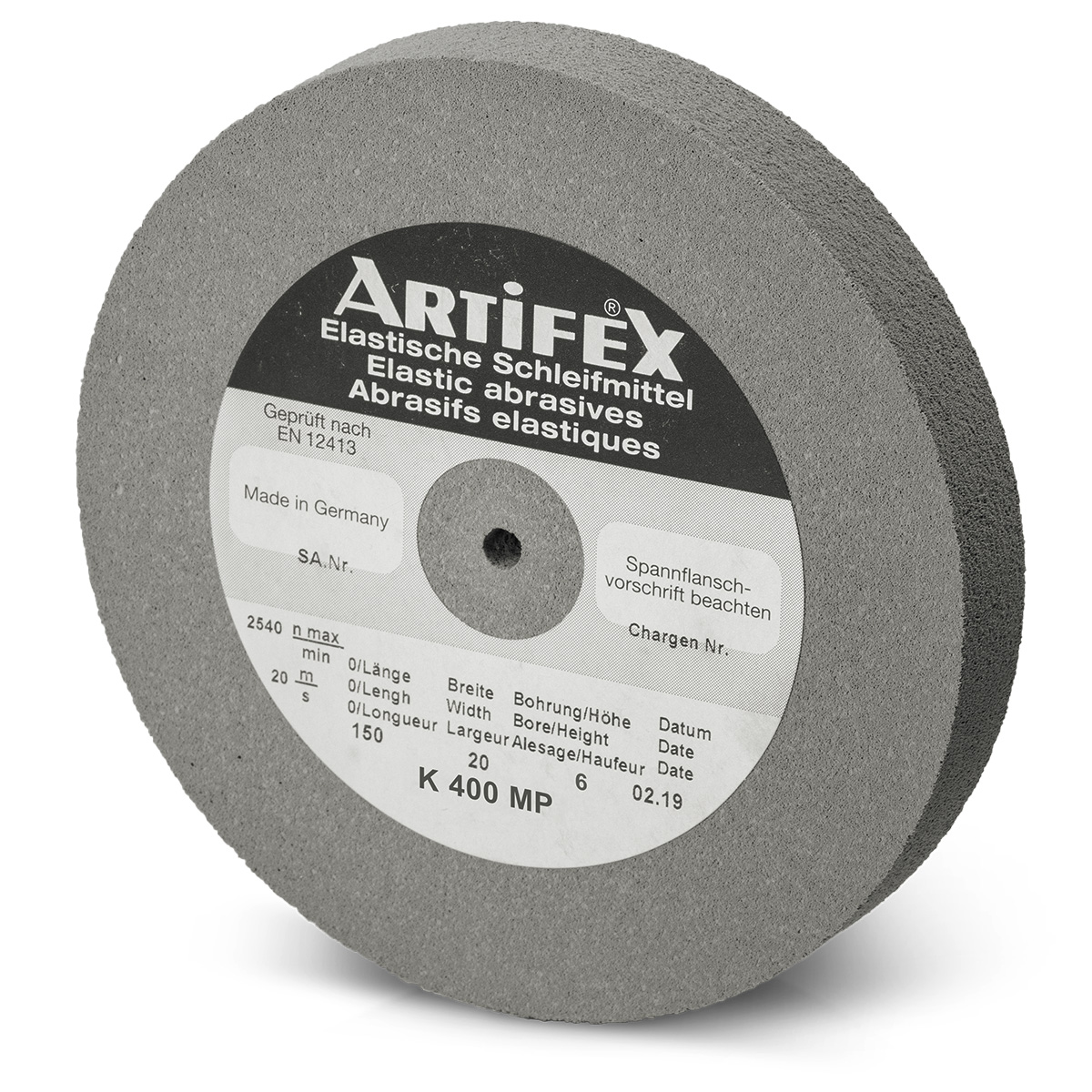 Artifex Schleifscheibe K 400 MP, Körnung sehr fein, Härte mittel, Ø 150 x 20 mm, Bohrung Ø 6 mm